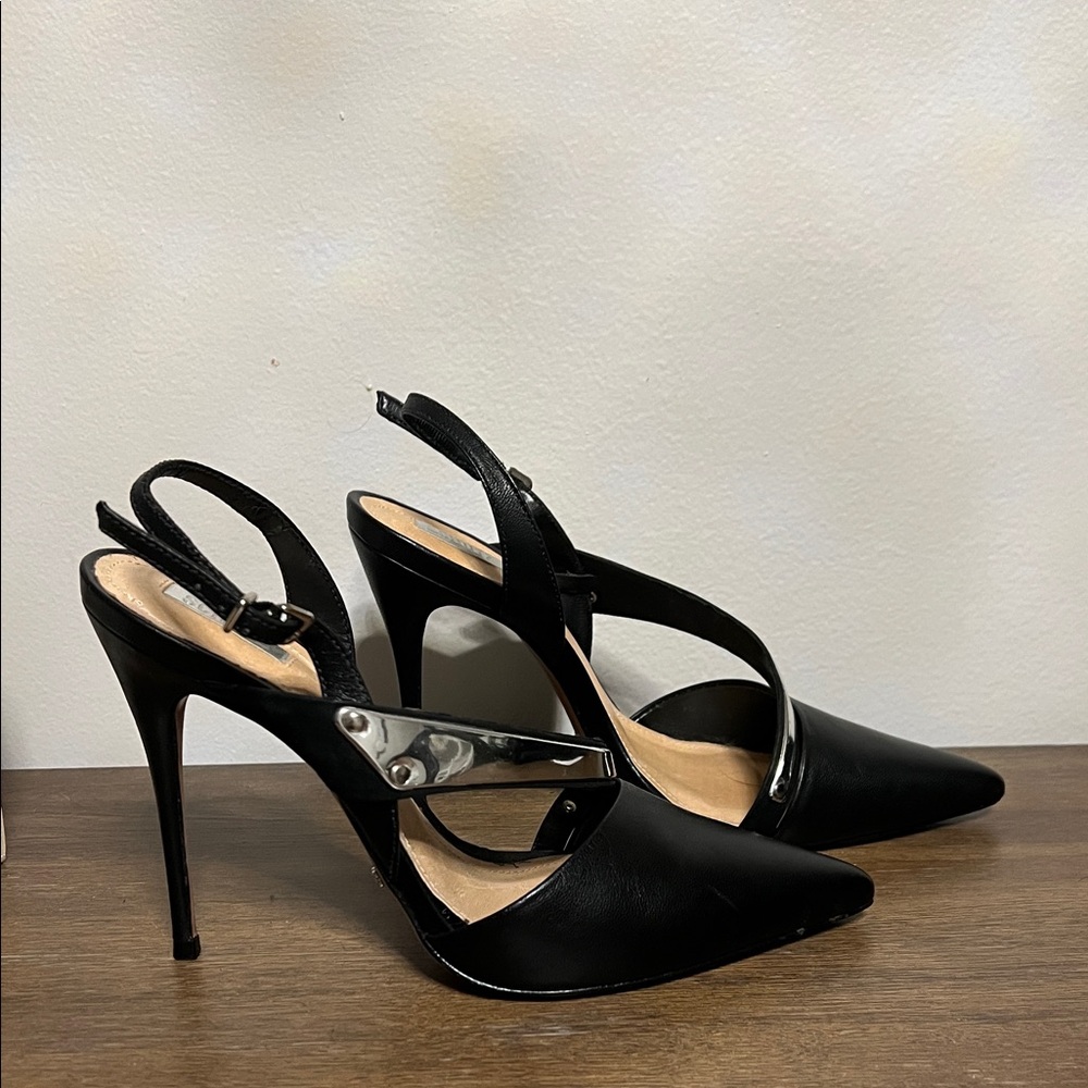 Schultz Black Stiletto Heels with Silver Accents